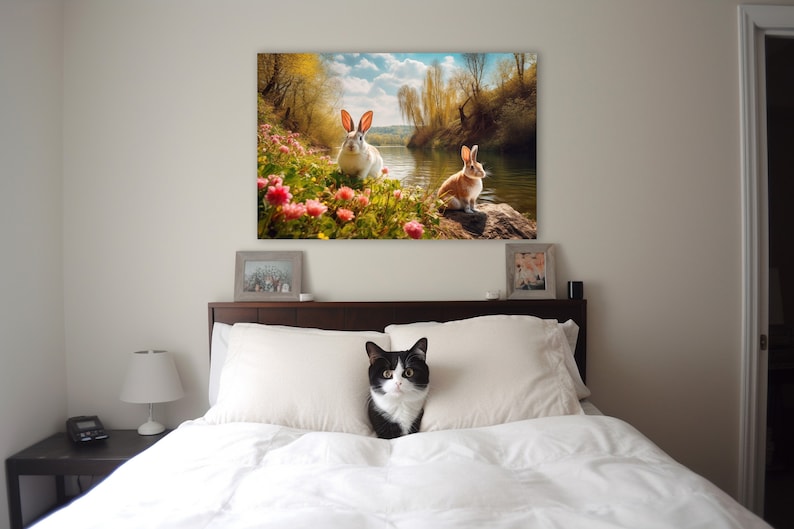 Spring Forest, River Art, Rabbits Print, Bunnies With Ears, Green Woods ...