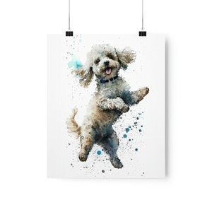 Cachorro de caniche: póster, impresiones de acuarela, arte mural de perros, retrato de mascota, póster de animales, arte para amantes de los perros, perro de dibujos animados, mamá caniche, contemporáneo