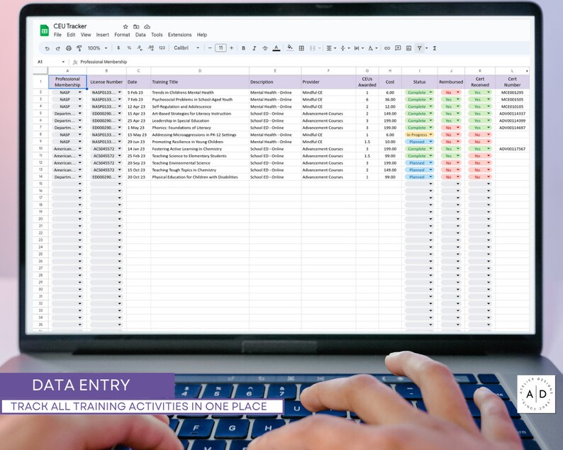 CEU Tracker Continuous Education Tracker Google Sheets Etsy