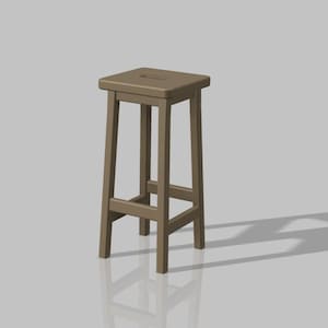 Peut inclure: Un tabouret en bois brun avec un design simple. Le tabouret a quatre pieds et un siège carré.