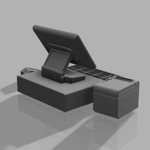 May include: A gray point of sale system with a touchscreen monitor, a cash drawer, and a receipt printer.