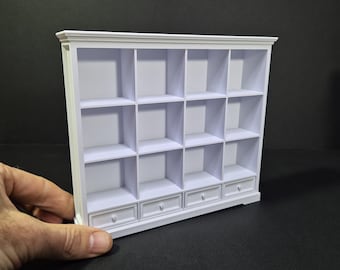 Librería en miniatura con 12 estantes y 4 cajones - Muebles en miniatura a escala 1/12, archivos STL digitales para impresión 3D