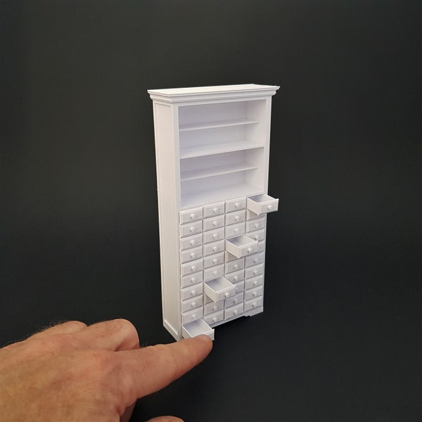 Miniature 40 Drawer Apothecary Cabinet - Miniature Furniture 1/12 scale, Digital STL files for 3d Printing