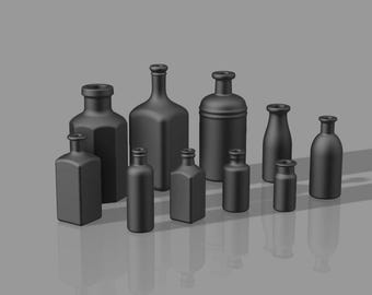 Pack of 10 Vintage bottles - 1/12 Scale - Digital STL files for 3d Printing