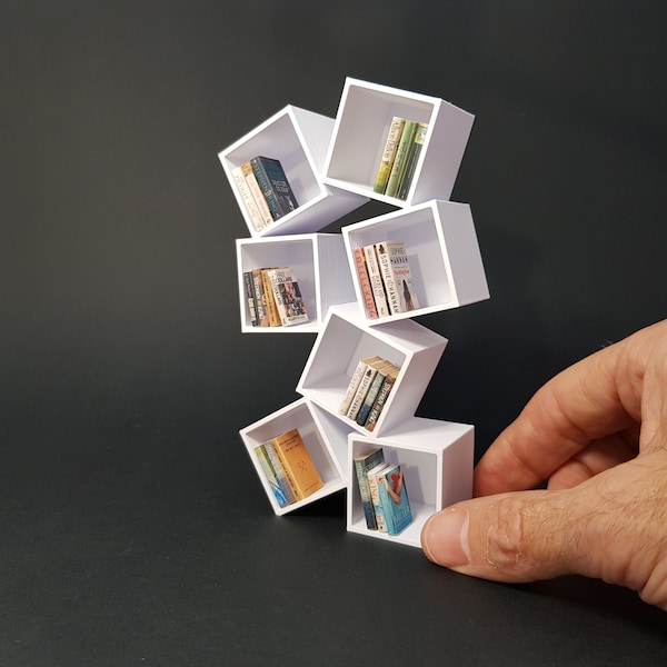 Miniature Balancing Cubes Bookcase - Miniature Furniture 1/12 scale, Digital STL files for 3d Printing