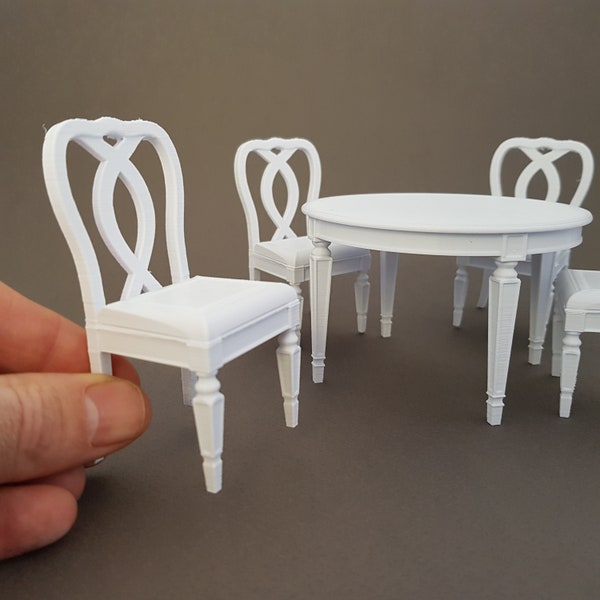 Dining Table and Chairs - Miniature Furniture 1/12 scale, Digital STL files for 3d Printing