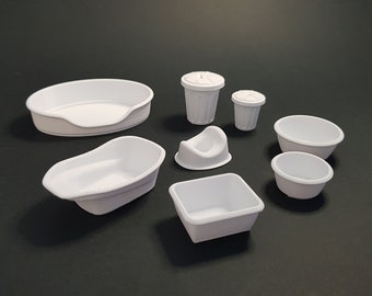 Pack of Baby Bath Set, Washing Up Bowls, Bin, Potty and Bin - Miniature Household Items 1/12 scale, Digital STL files for 3d Printing