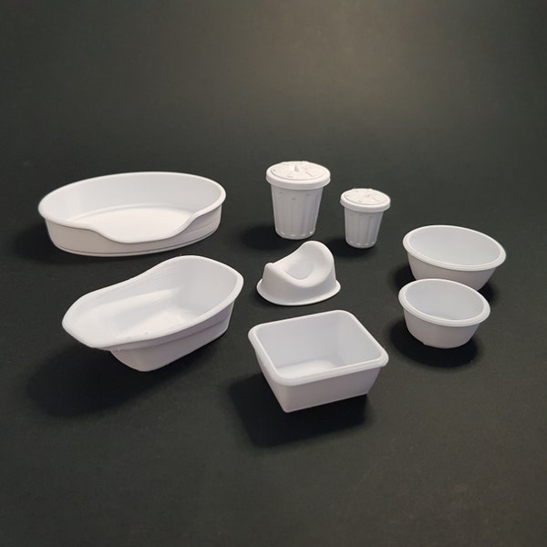 Pack of Baby Bath Set, Washing Up Bowls, Bin, Potty and Bin - Miniature Household Items 1/12 scale, Digital STL files for 3d Printing