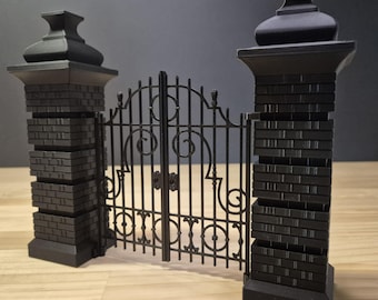 Miniatuur sierlijke ijzeren balustrades en poortset, schaal 1/12 - digitale STL-bestanden voor afdrukken in 3D