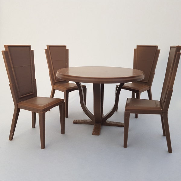 Art Deco Dining Table and Chairs - Miniature Furniture 1/12 scale, Digital STL files for 3d Printing