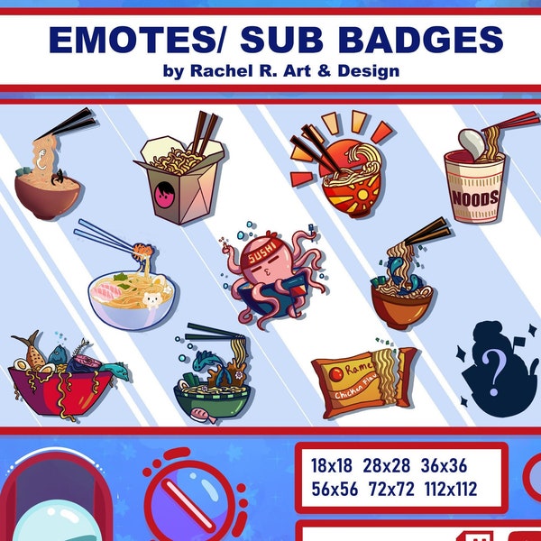 Ramen Bowl Emote Pack Twitch | Discord | Youtube Emotes Sub Badges | Digital Download | Fun Japanese Ramen Emote Packs