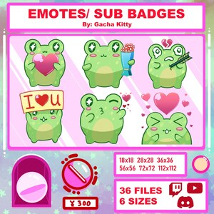 Valentine&#39;s Frog Emoji Set for Twitch, YouTube, or Discord | Adorable Digital Icons | Instant Access
