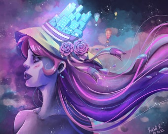 Dreaming of Another World - Lofi Pop Surrealism Anime Galaxy Illustration Wall Art Print