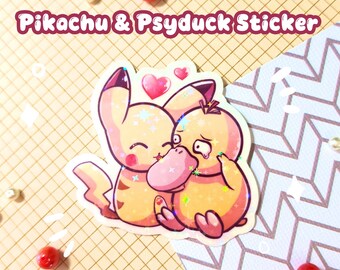 Naklejka Pikachu i Psyduck | Wodoodporna holograficzna naklejka w kształcie gwiazdy na butelkę z wodą, laptopa, dziennik