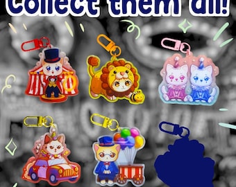Cat Circus Acrylic Keychain Blind Bag – Kawaii Holographic Keychain & Sticker