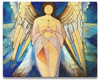 Painting "Golden Angel", printed on canvas with wooden frame, spiritual & magical abstract wall art