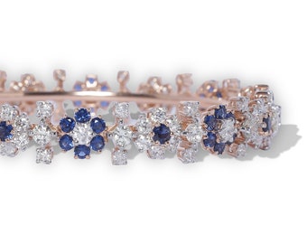 Pinch Me 3.0 blauwe armband, 14k roségoud, 26,52 gram, 5,07 karaat diamanten armband