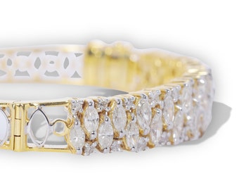 Soiree's Muse Bracelet, 14k Hallmarked Yellow Gold with 5.66 Carats Round & Marquise Diamond Gift for Her