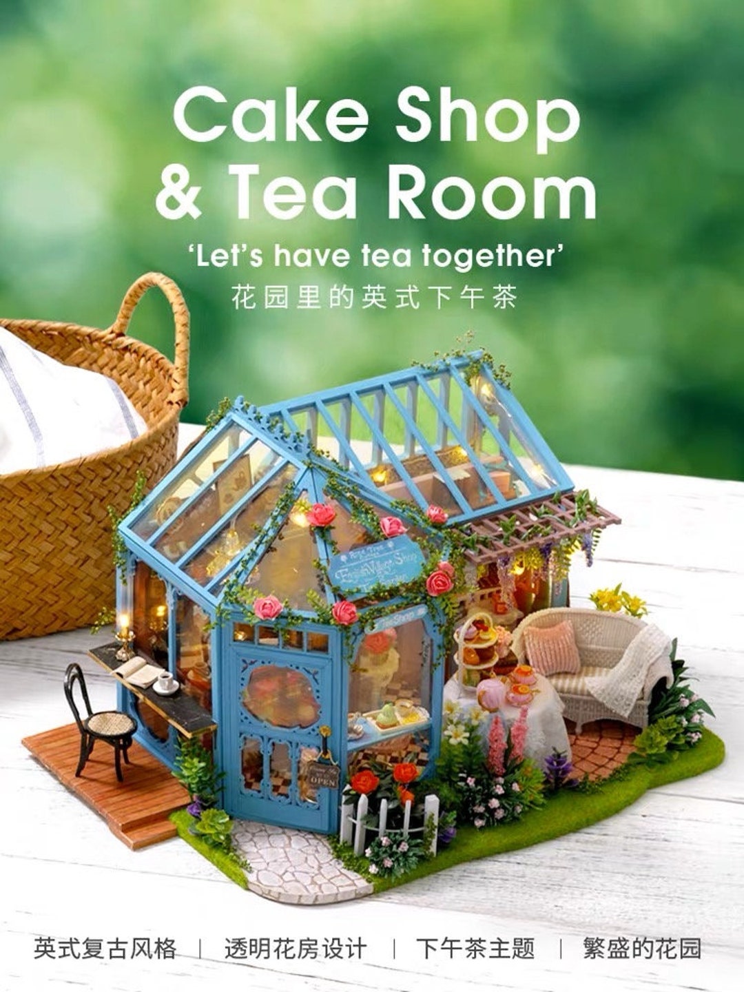 DIY House Rose Garden Tea House Miniatures Dollhouse Kit Etsy