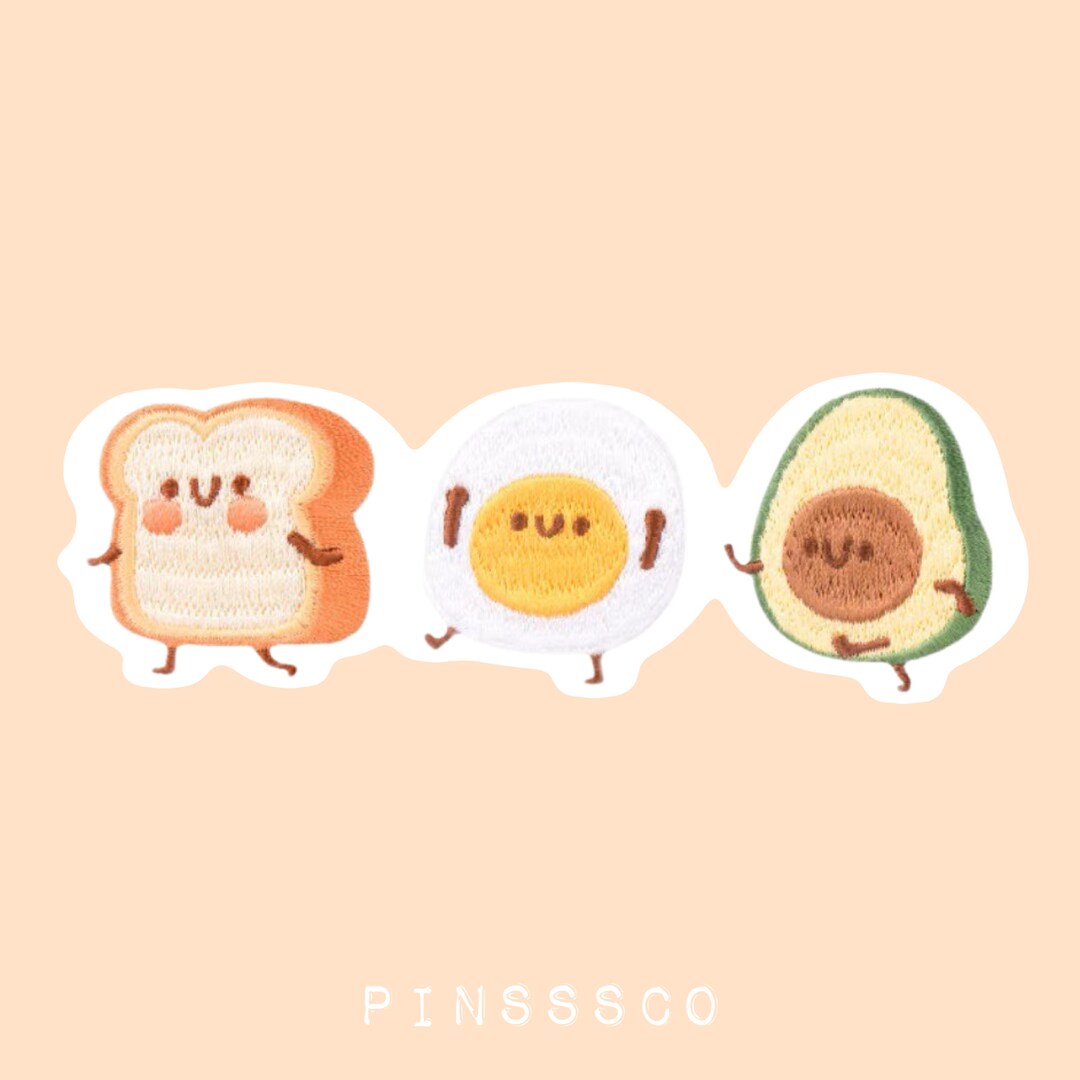 Breakfast Smiley Cartoons Safety Pins, Bread Egg or Avocado, Embroidery ...
