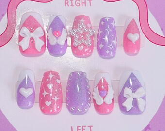 Magical Girl | Cute Press On Nails | Purple & Pink Nails | Kawaii | Sailor Moon