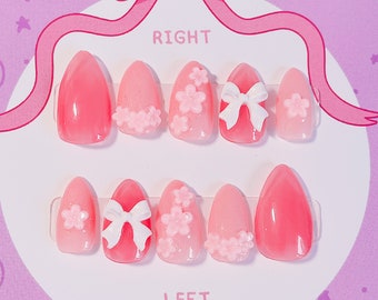 Cherry Blossom | Cute Press On Nails | Pastel Pink Nails | Kawaii | Sakura