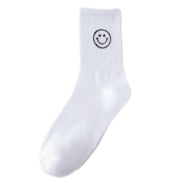 White Solid Smiley Face Socks