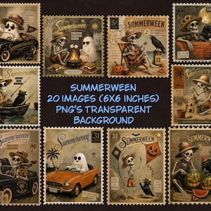 Summerween Faux Frimärken PNG Ladda ner Clipart och Ephemera