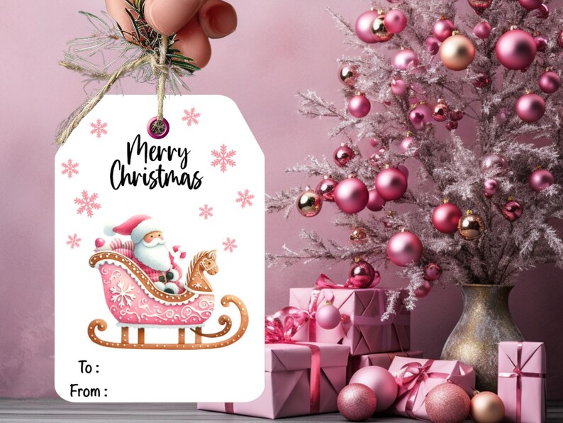 Pink Printable Christmas Gift Tags, Pink Gingerbread Tags, Merry ...