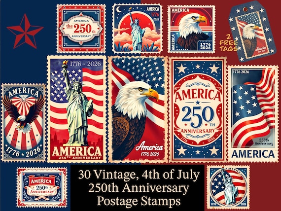 Vintage Fourth of July, America's 250th Anniversary, Postage