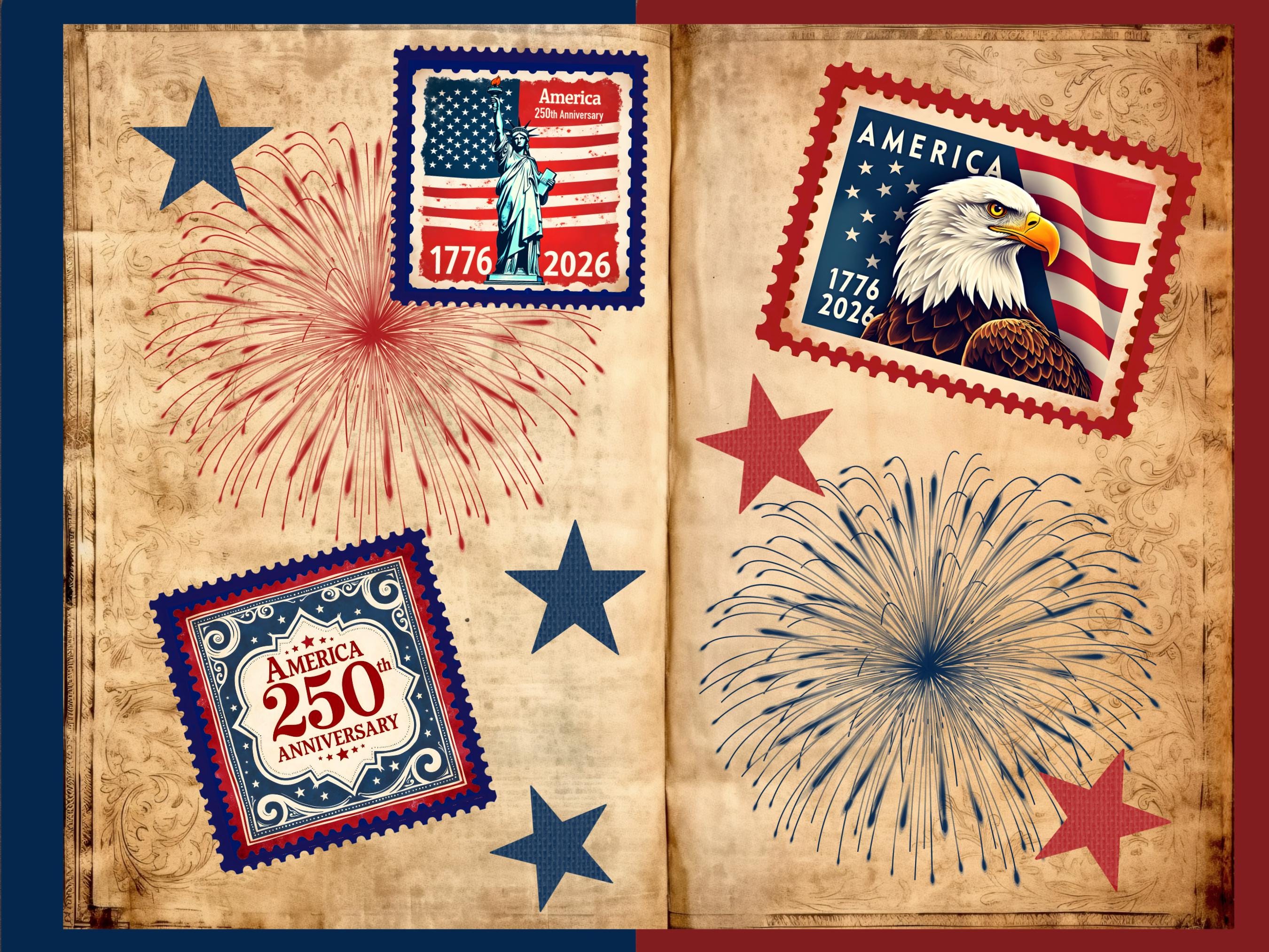 Vintage Fourth of July, America's 250th Anniversary, Postage
