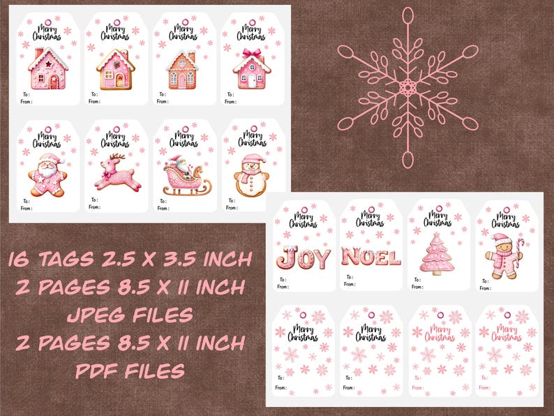 Pink Printable Christmas Gift Tags, Pink Gingerbread Tags, Merry ...
