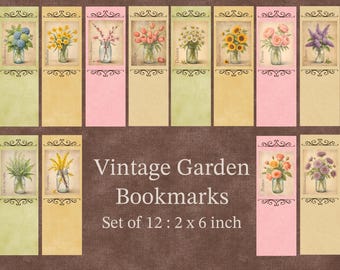 Vintage Garden Bookmarks, Printable Garden Bookmarks, Gardners Gifts, Mothers Day Gift, Printable Garden Ephemera, Botanical Garden Prints