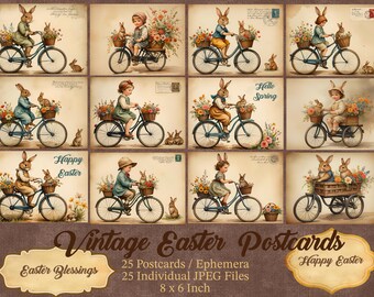 cartes postales de Pâques vintage, Pâques imprimables/éphémères de printemps, kit de journal indésirable, lapin de Pâques vintage, éphémères de printemps vintage, travaux manuels de Pâques