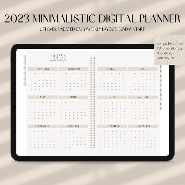 2023 Minimalistische Digitale Planner, GoodNotes Planner, Notability Planner, iPad Planner, Ongedateerde planner