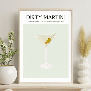 Printable Cocktail Digital Prints, Bar Cart Prints, Wall Art, Cocktail Poster, Dirty Martini