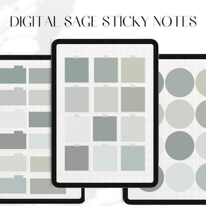 Könnte beinhalten: Digitale Salbei-Klebezettel in verschiedenen Grüntönen und Grautönen. Die Notizen sind in drei verschiedenen Stilen angeordnet: rechteckig, quadratisch und rund.