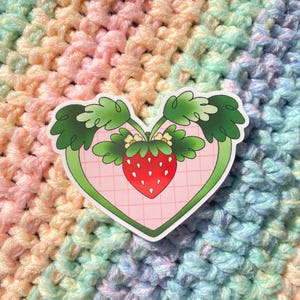 Pegatina de corazón de fresa: resistente al agua, ideal para papelería de verano y primavera, ideal para amantes de la naturaleza y las frutas, ideal para diarios y álbumes de recortes.
