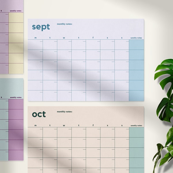 Colorful Monthly Wall Calendar 2024, A2, A3, A4 Sizes - Printable and Digital