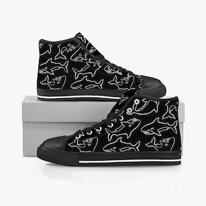 Shark Custom Name High Top Sneakers, Shark High Top Shoes, Shark pattern Custom Print Top Sneakers