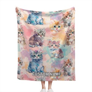 Cat Custom Name Blanket, Cat Throw Blanket, Art Cat Pattern Fleece Blanket, Cute Cat Cozy Blanket, Cat Throw Blanket, Christmas gift