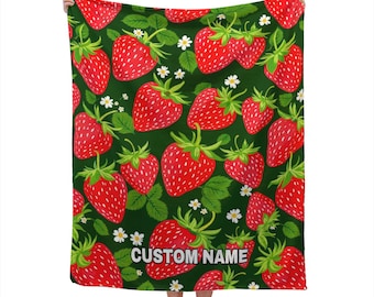 Strawberry Blanket Custom Name Blanket, Strawberry Throw Blanket, Strawberry Fleece Blanket, Strawberry Cozy Blanket, Strawberry Gift