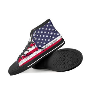 USA Flag Custom Name High Top Sneakers, American Flag High Top Shoes, USA Flag Custom Print Top Sneakers, USA Flag Gift
