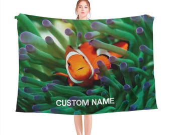 Clownfish Custom Name Blanket, Clownfish Throw Blanket, Clownfish Fleece Blanket, Clownfish Cozy Blanket, Clownfish Throw Blanket