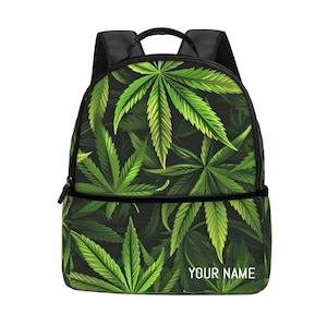 Weed Leaf Pattern Laptop Backpack - Cute Lightweight Daypack For Travel & School