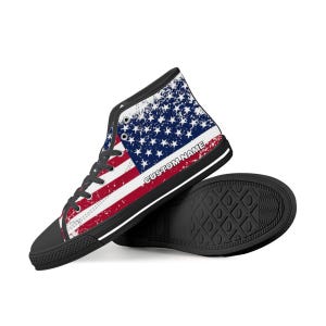 USA Flag Custom Name High Top Sneakers, American Flag High Top Shoes, USA Flag Custom Print Top Sneakers, USA Flag Gift