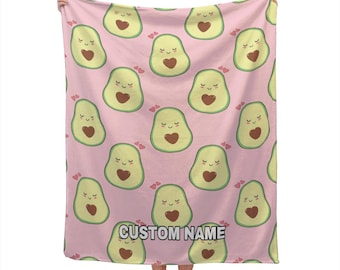 Cute Avocado Blanket Custom Name Blanket, Avocado Throw Blanket, Avocado Fleece Blanket, Fruit Pattern Cozy Blanket, Avocado Lover