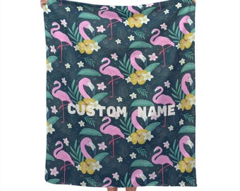 Flamingos Blanket Custom Name Blanket, Flamingos Throw Blanket, Flamingos Fleece Blanket, Flamingo Cozy Blanket, Animal Blanket