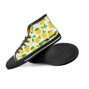 Lemon Custom Name High Top Sneakers, Lemons High Top Shoes, Lemon Fruit Pattern Custom Print Top Sneakers, Lemons Gift