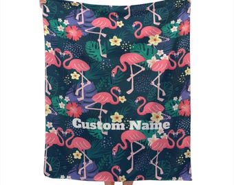 Flamingos Blanket Custom Name Blanket, Flamingos Throw Blanket, Flamingos Fleece Blanket, Flamingo Cozy Blanket, Animal Blanket
